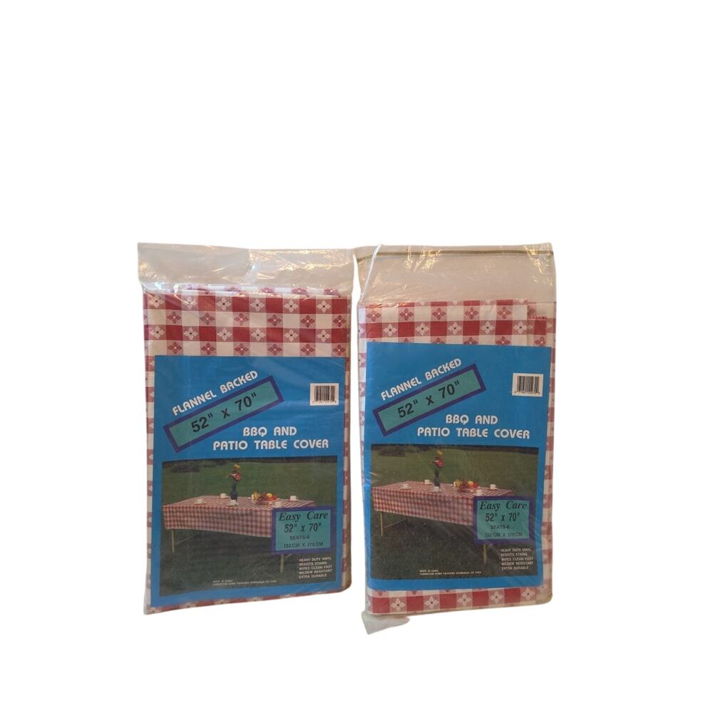 2 Flannel Backed Bbq And Patio Table Covers Picnic 52" X 70" Red White Classic